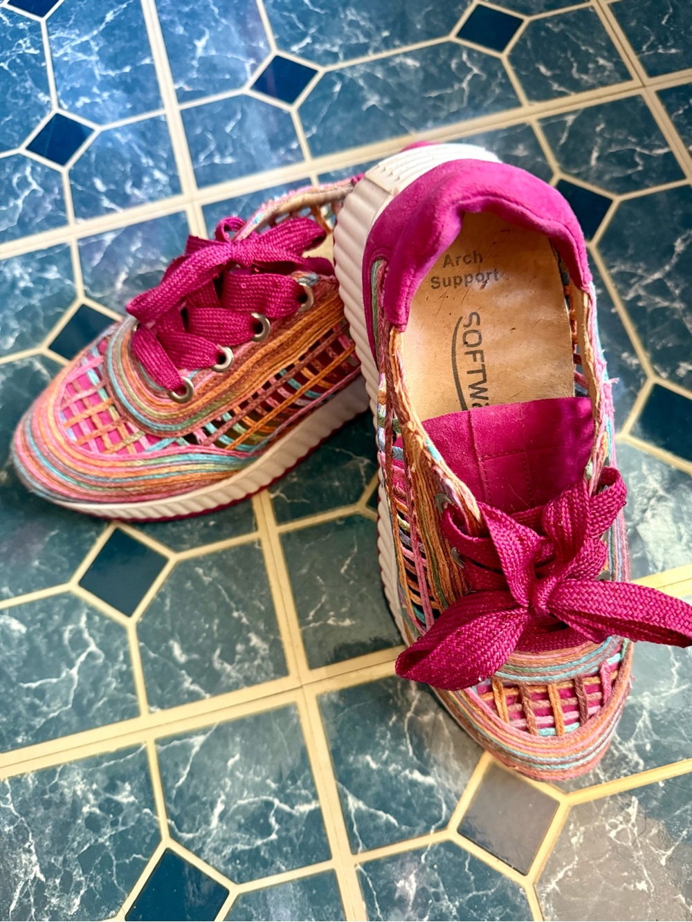Multicolor Woven Lace-Up Sneakers - Pink Accent - Picture 3 of 8